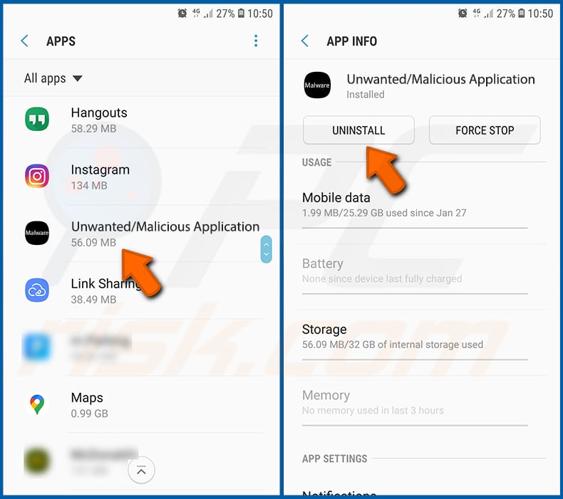 Entfernen unerwünschter/schädlicher Anwendungen aus dem Android-Betriebssystem (Schritt 2)