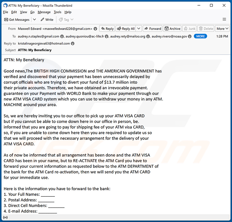 ATM Card E-Mail-Betrug (2024-03-15)