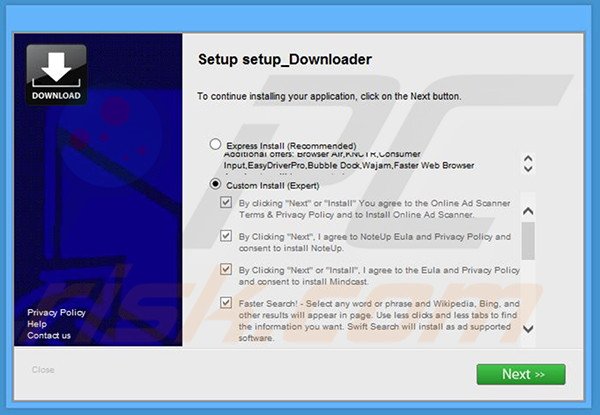 Delusive installer distributing Mint Cast Networks adware