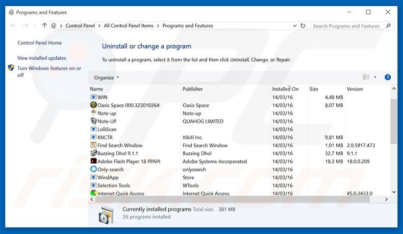 Pass To Post adware uninstall via Control Panel