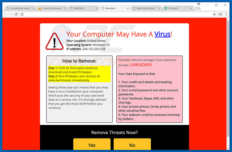 Your Computer May Have A Virus! pop-up Betrug