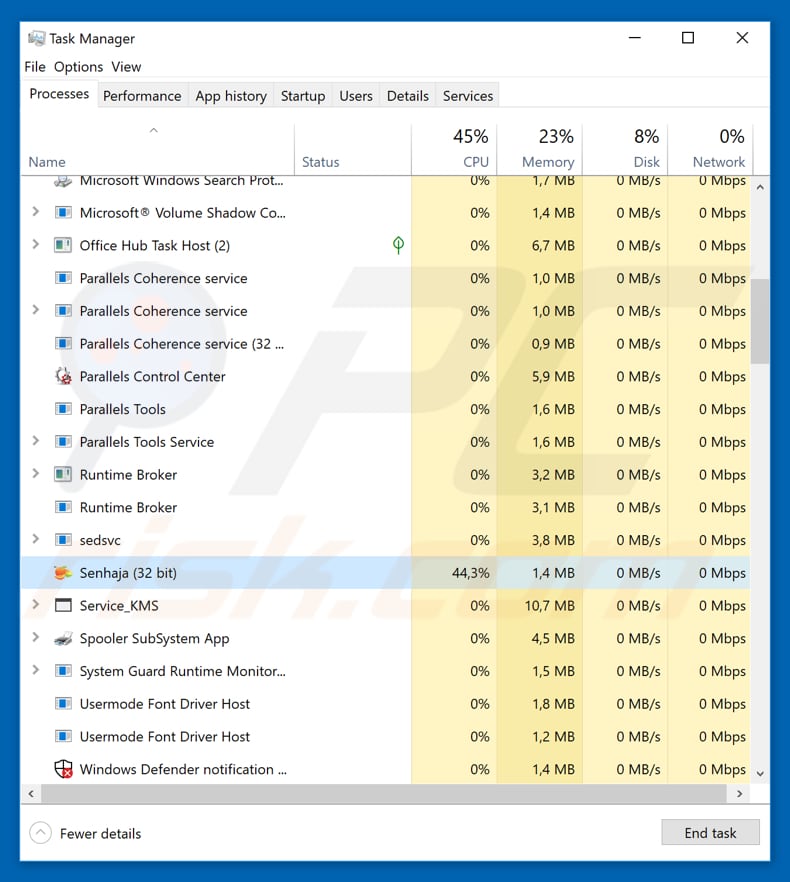 LokiBot bösartiger Prozess im Task-Manager Senhaja 32-bit