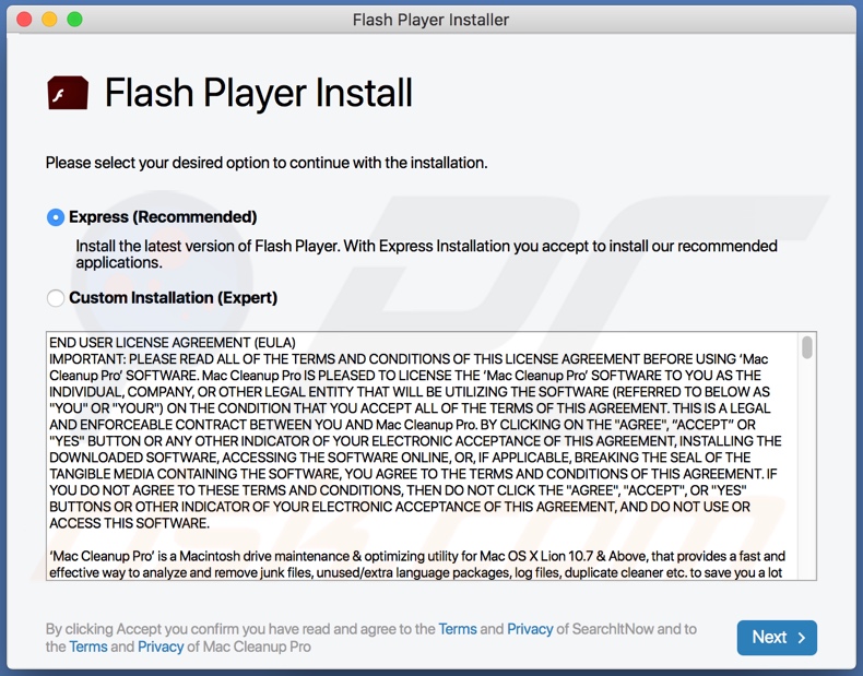 MainBoardSearch Adware wird über falsche Flash Player Update-/Installationsprogramme verbreitet