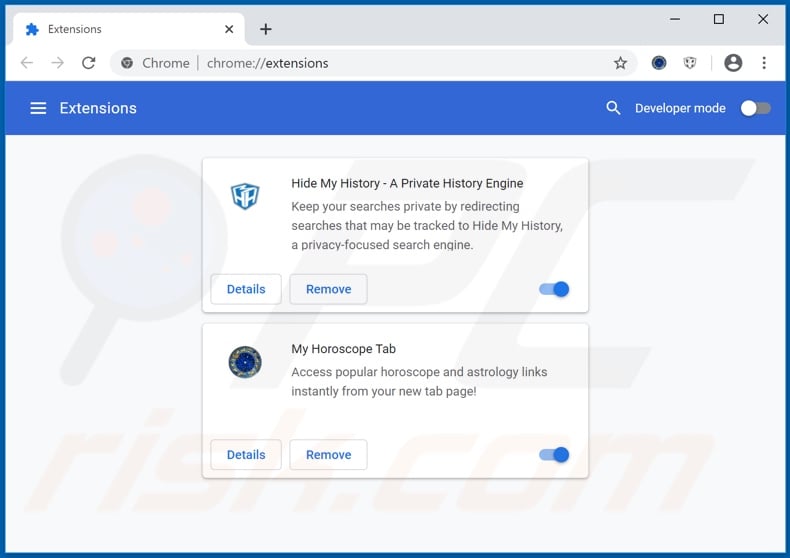 Entfernen von hmyhoroscopetab.com-bezogenen Google Chrome-Erweiterungen