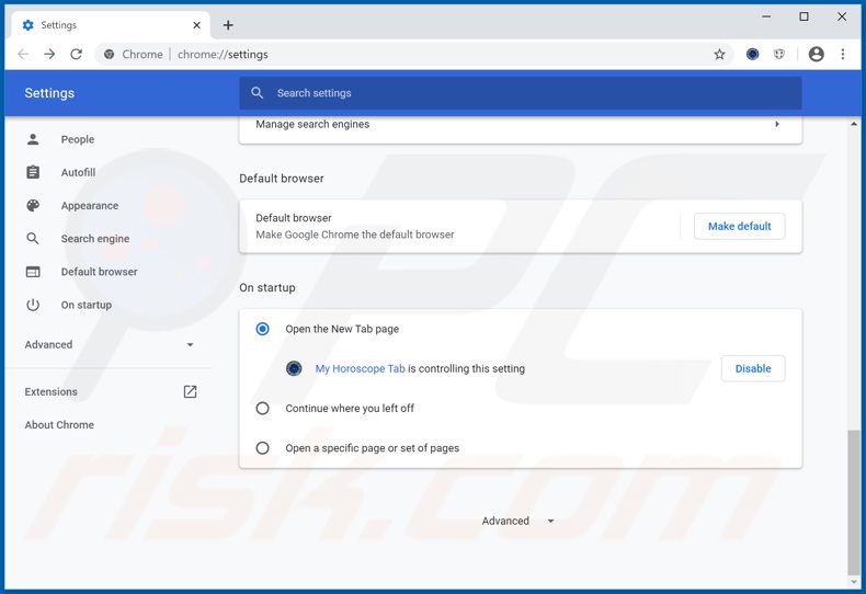Entfernen von hmyhoroscopetab.com von der Startseite von Google Chrome