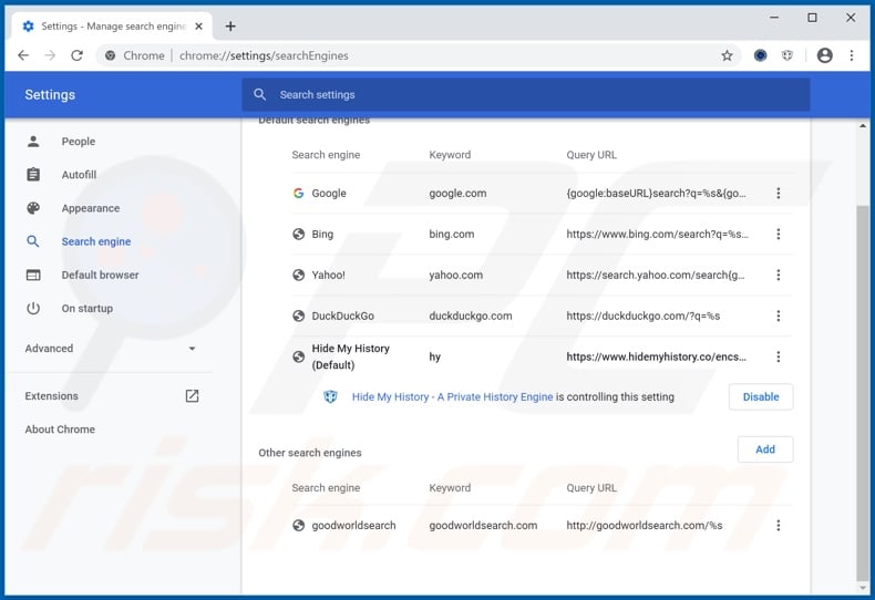 Entfernen von hmyhoroscopetab.com aus der Standardsuchmaschine von Google Chrome