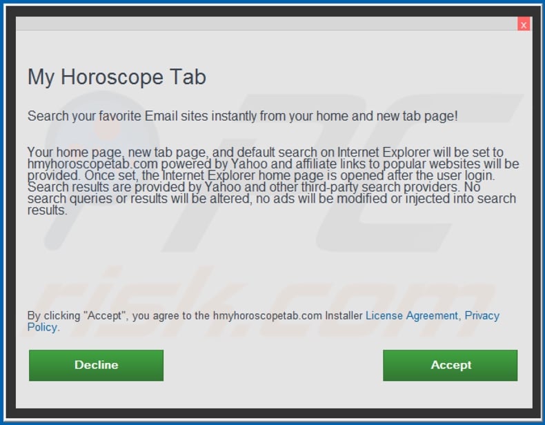 Offiziell My Horoscope Tab browser hijacker Installations Setup