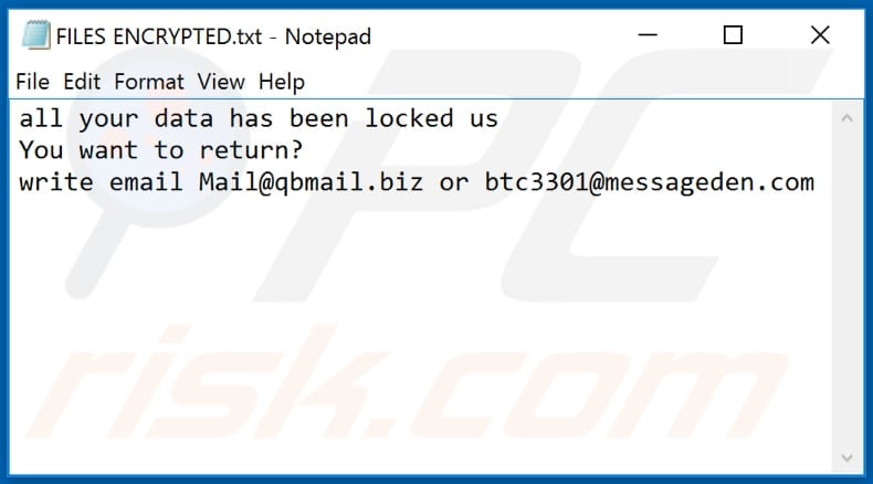 Space ransomware text file (FILES ENCRYPTED.txt)