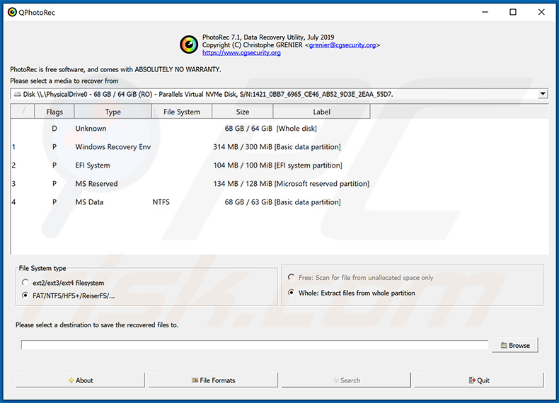 PhotoRec Wiederherstellungstool für Stop/Djvu ransomware