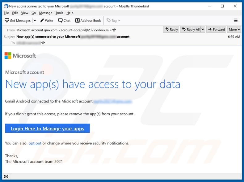 New app(s) have access to your Microsoft Account E-Mail-Spam-Kampagne