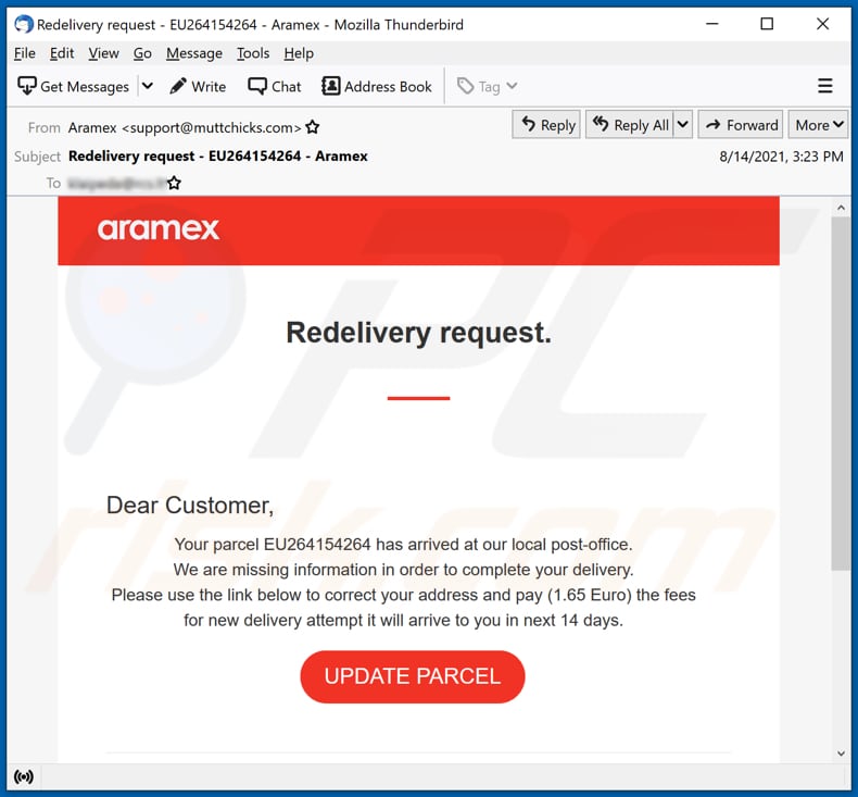 Aramex email Betrug email spam Kampagne