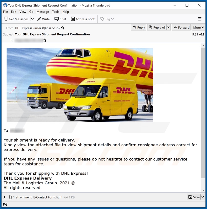 DHL Express Shipment Confirmation E Mail Betrug Entfernungs Und 