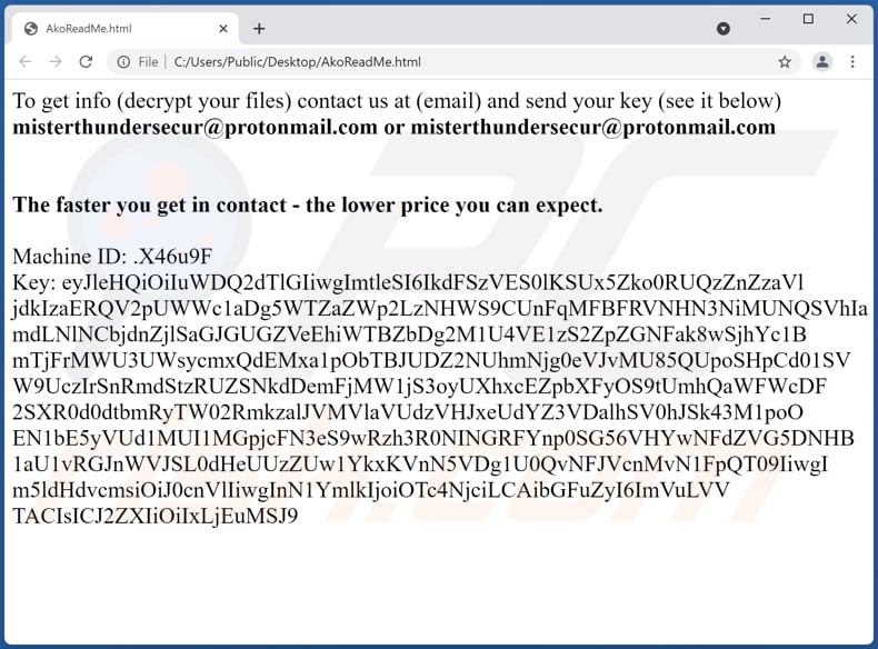 ako ransomware Lösegeldforderung akoreadme html Datei