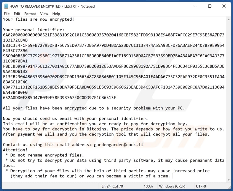 Bomber ransomware Textdatei (HOW TO RECOVER ENCRYPTED FILES.TXT)