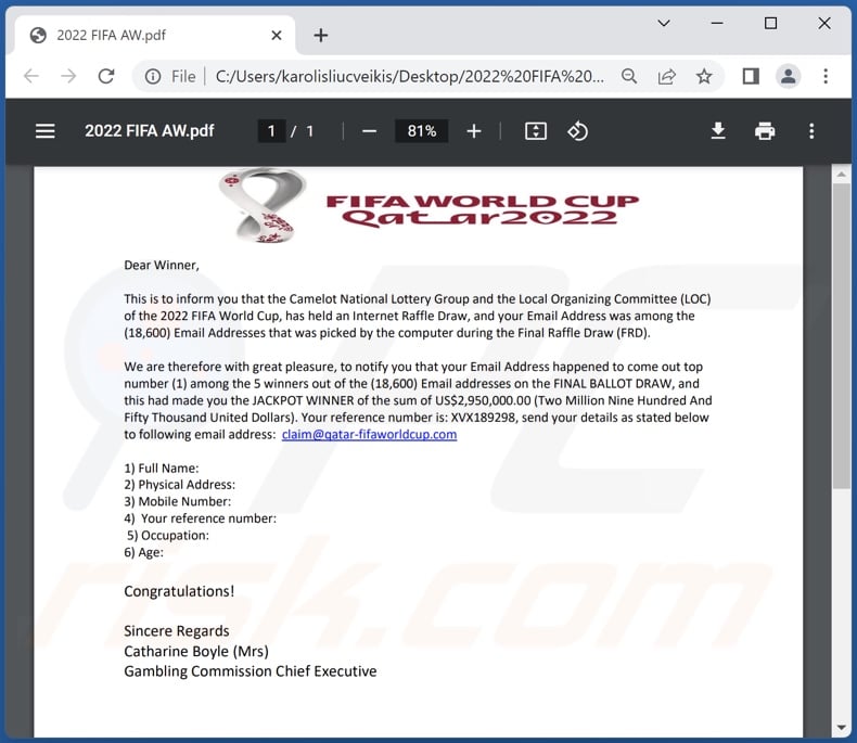 2022 FIFA Lottery Award Betrug E-Mail-Anhang (2022 FIFA AQ.pdf)