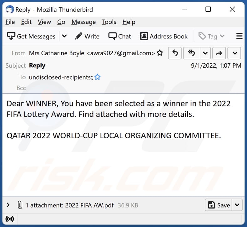 2022 FIFA Lottery Award E-Mail-Spamkampagne