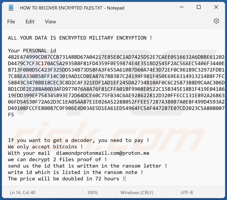 Diamond Ransomware-Textdatei (HOW TO RECOVER ENCRYPTED FILES.TXT)