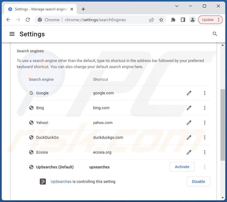 Entfernen von upsearches.com aus der Standardsuchmaschine von Google Chrome