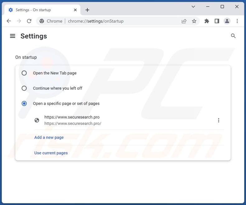 securesearch.pro von der Startseite von Google Chrome entfernen