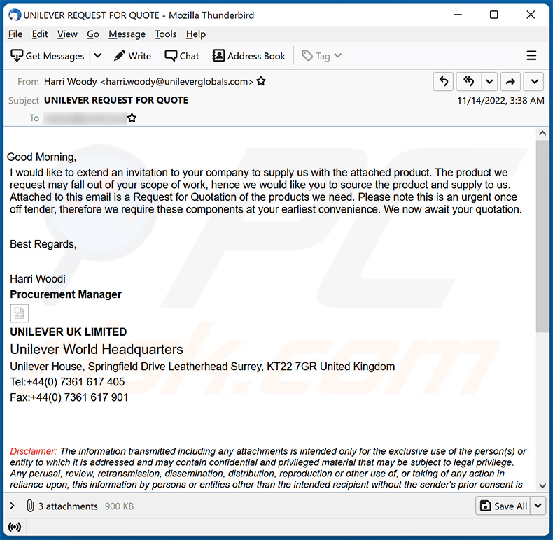 unilever E-Mail-Virus-Betrug