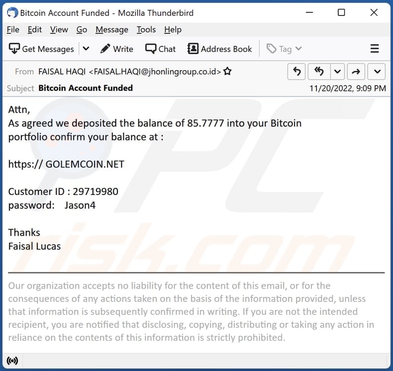 Eine weitere Variante des deposit into your bitcoin portfolio E-Mail-Betrugs