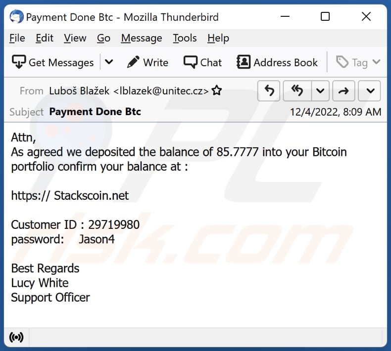 Deposit Into Your Bitcoin Portfolio Betrugs-E-Mail