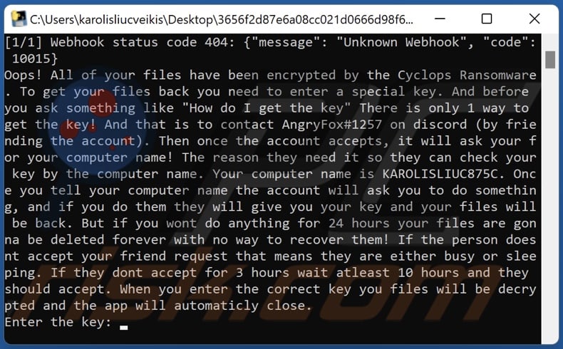 Cyclops Ransomware Lösegeldhinweis (cmd)