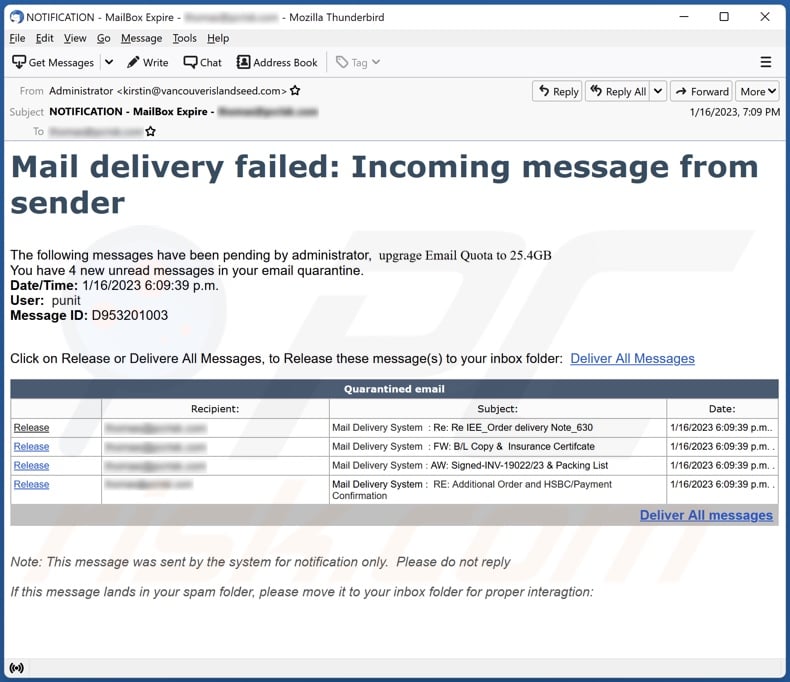 Mail Delivery Failed E-Mail Spam-Kampagne