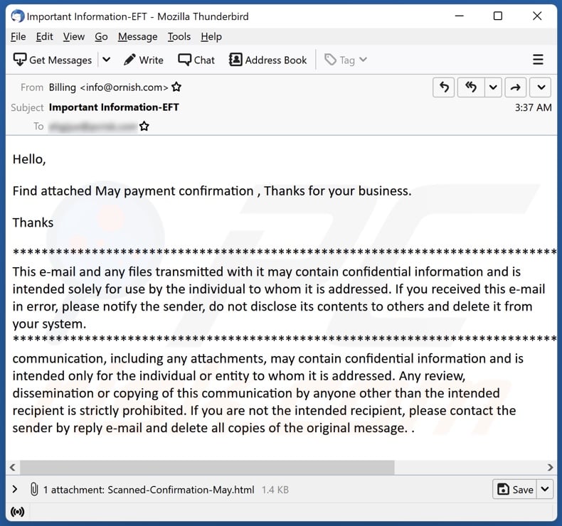 Payment Confirmation E-Mail Spam Kampagne