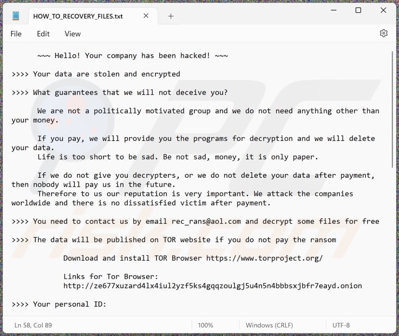 Rec_rans ransomware Textdatei (HOW_TO_RECOVERY_FILES.txt)