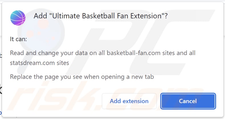 Ultimate Basketball Fan Extension Browser-Hijacker, der um Erlaubnis bittet