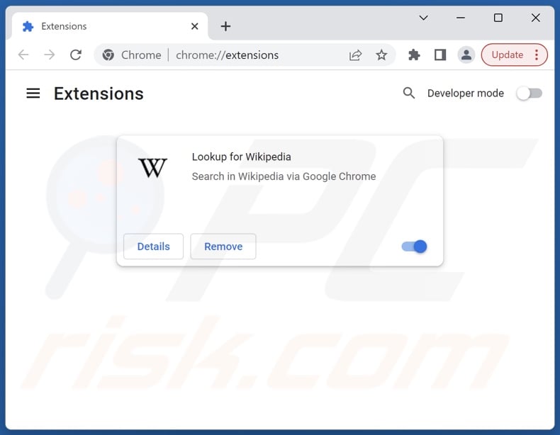 Mit lookcompwiki.com verwandte Google Chrome Erweiterungen entfernen