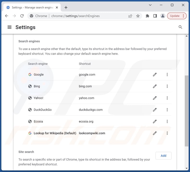 lookcompwiki.com von der Google Chrome Standardsuchmaschine entfernen