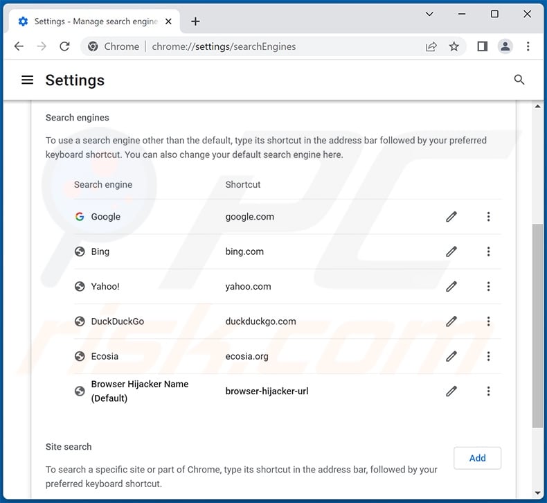 ythingamgladt.com von der Google Chrome Standardsuchmaschine entfernen