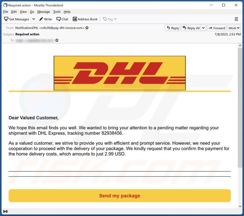 DHL Delivery Payment E-Mail Spam Kampagne