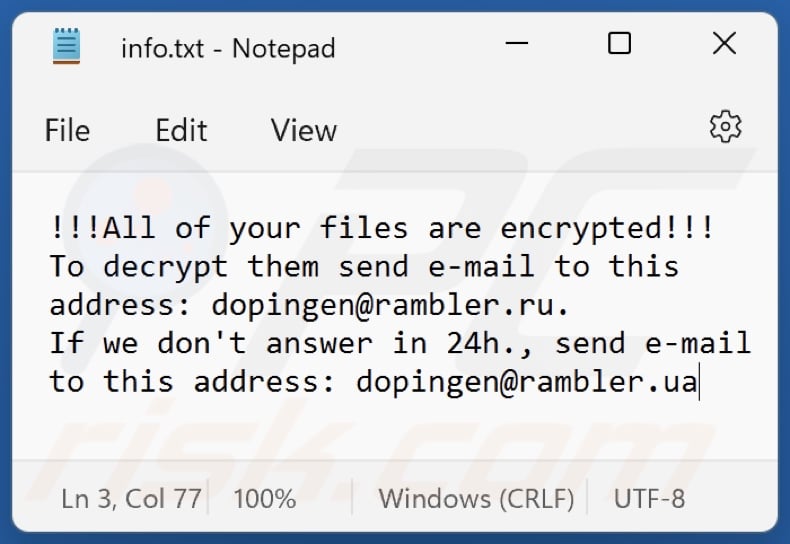 Lucky ransomware Textdatei (info.txt)