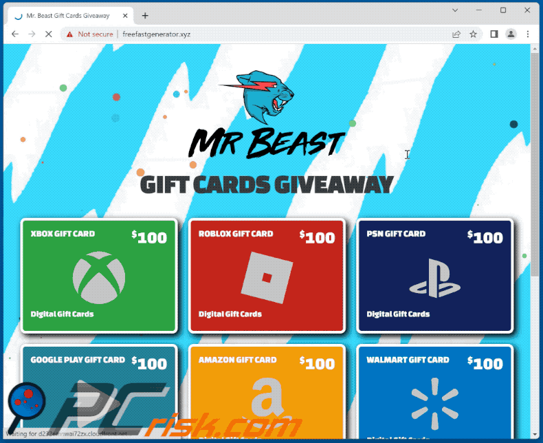 Aussehen des Mr Beast GIFT CARDS GIVEAWAY Betrugs