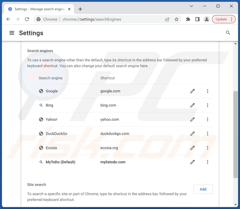 mylistodo.com von der Google Chrome Standardsuchmaschine entfernen