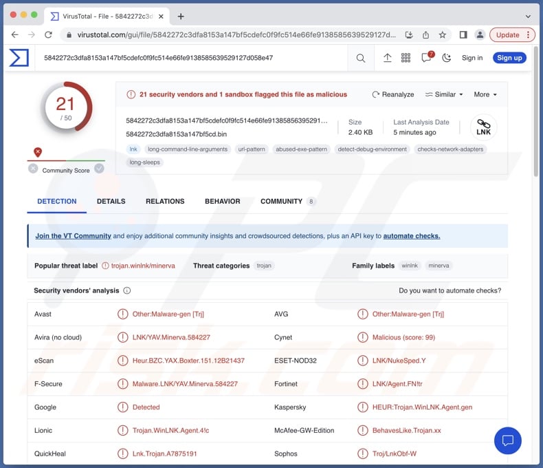 NokNok Malware-Erkennungen auf VirusTotal