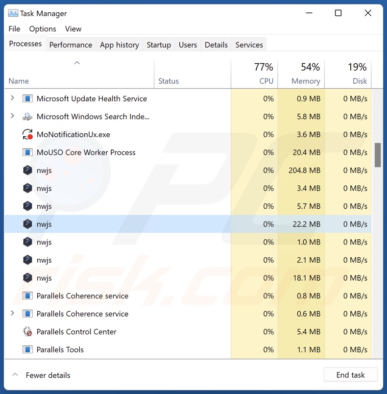 Subtitles Adware-Prozess im Task Manager (nwjs - Prozessname)