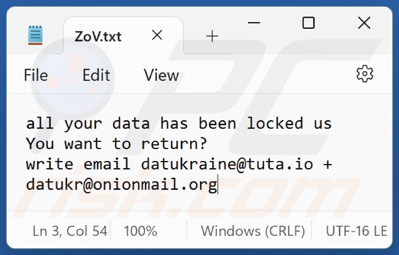 ZOV Ransomware Textdatei (ZoV.txt)