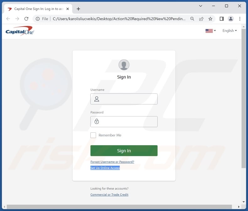 Capital One SECURITY MESSAGE Betrugs-E-Mail gefördert Phishing-Datei (Action Required New Pending E-payment on Your Account.html)