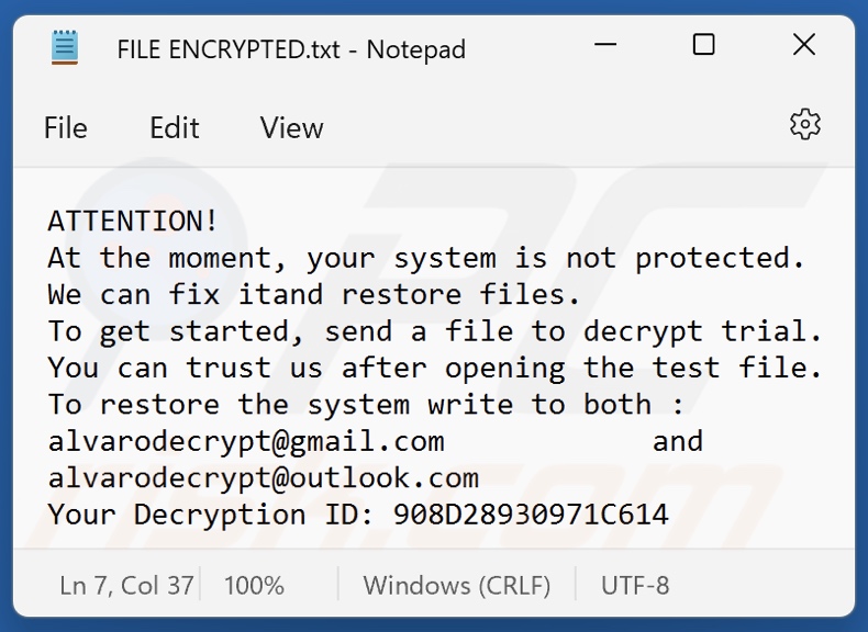 Harward Ransomware Lösegeldforderung (FILE ENCRYPTED.txt)