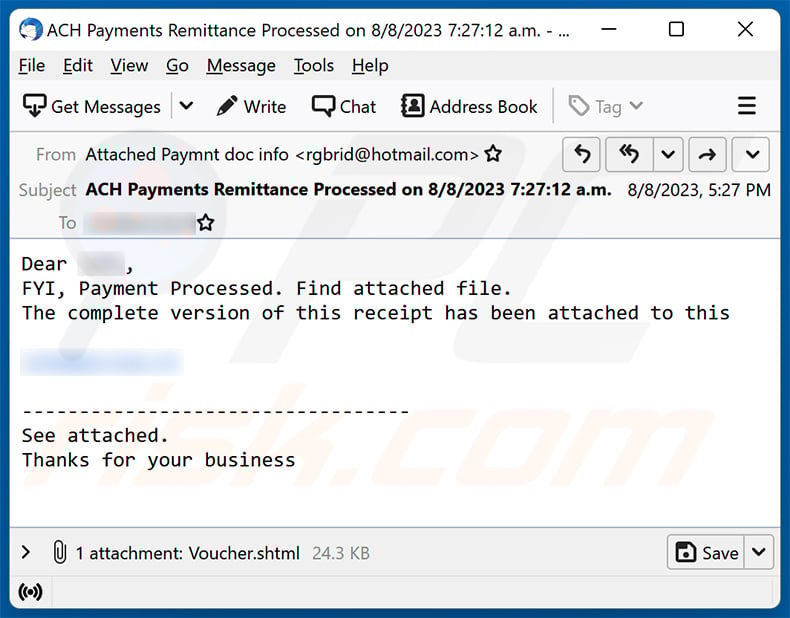 Payment Processed email Betrug (2023-08-11)