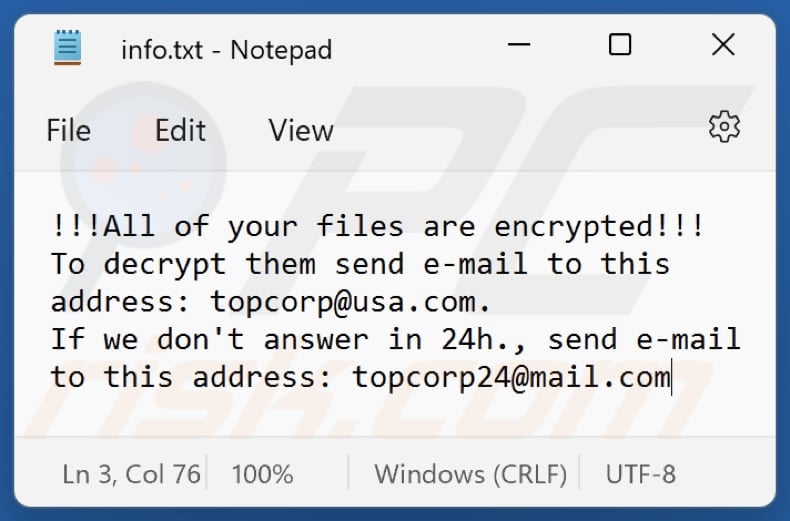 Top Ransomware Textdatei (info.txt)