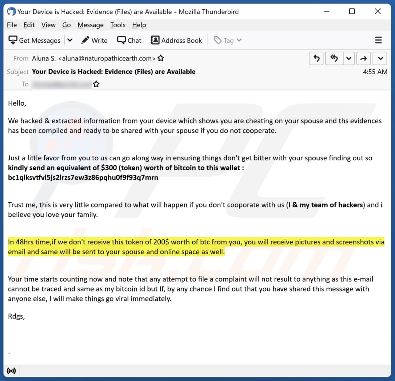 We Hacked & Extracted Information From Your Device email spam kampagne