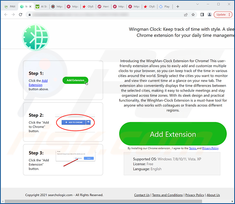 Website zur Förderung Wingman Clock browser hijacker (Muster 2)