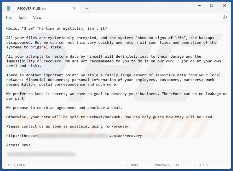 3AM Ransomware Textdatei (RECOVER-FILES.txt)
