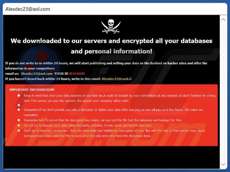 DOOK Ransomware Lösegeldmitteilung (Pop-up)