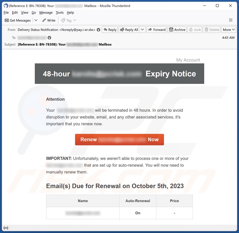 Expiry Notice E-Mail Spam-Kampagne